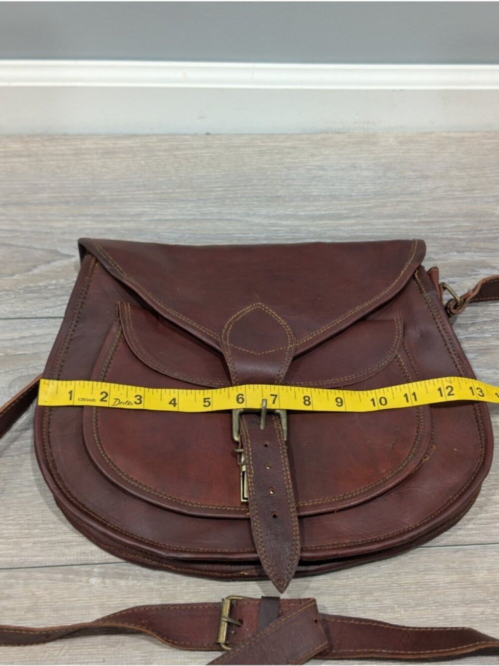 Vintage Heavy Leather Saddle Bag Boho Western Handbag Purse Crossbody Brown - Picture 11 of 16